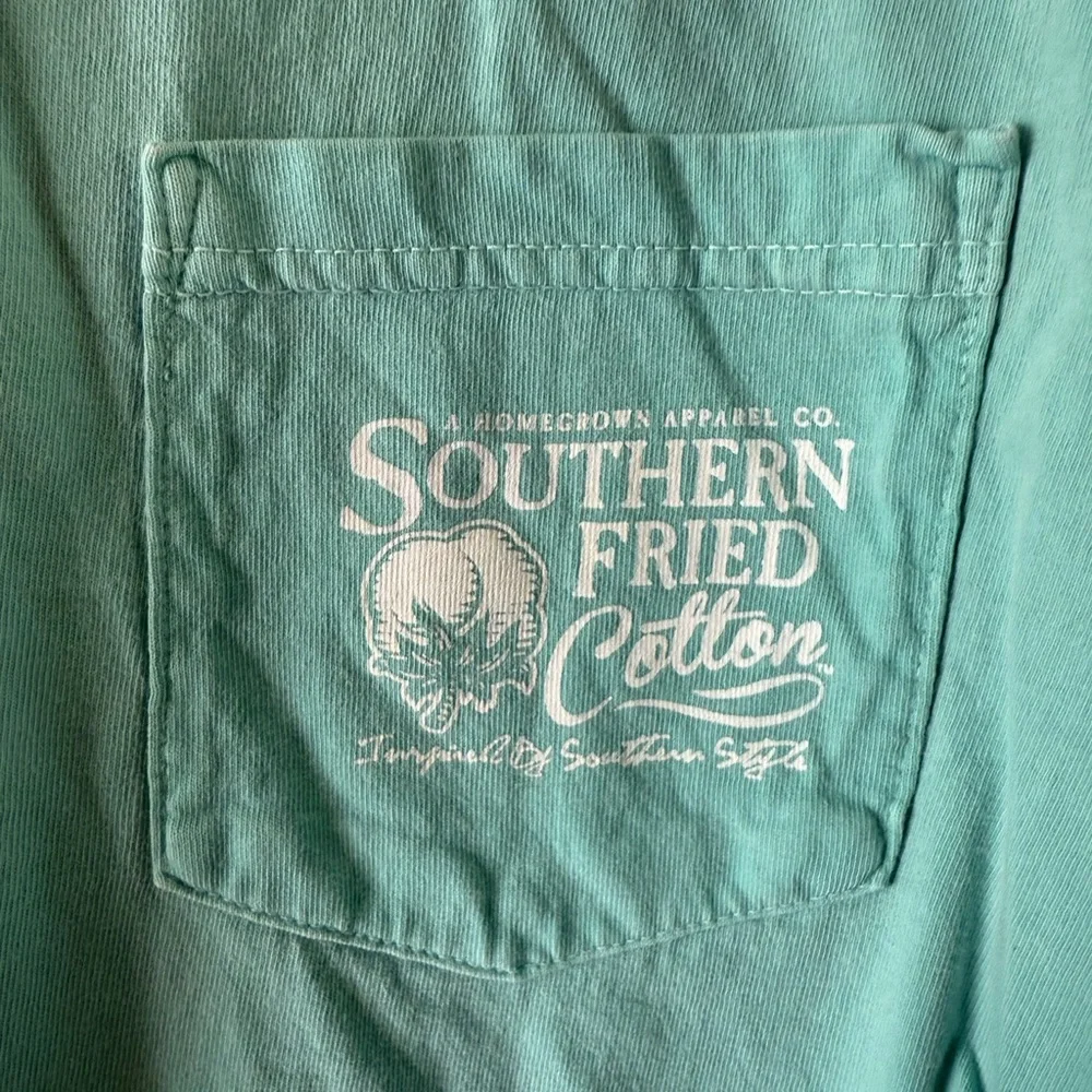 Comfort Colors L Pastel Aqua Long Sleeve Holiday Southern Fried Cotton T-Shirt - Picture 4 of 6